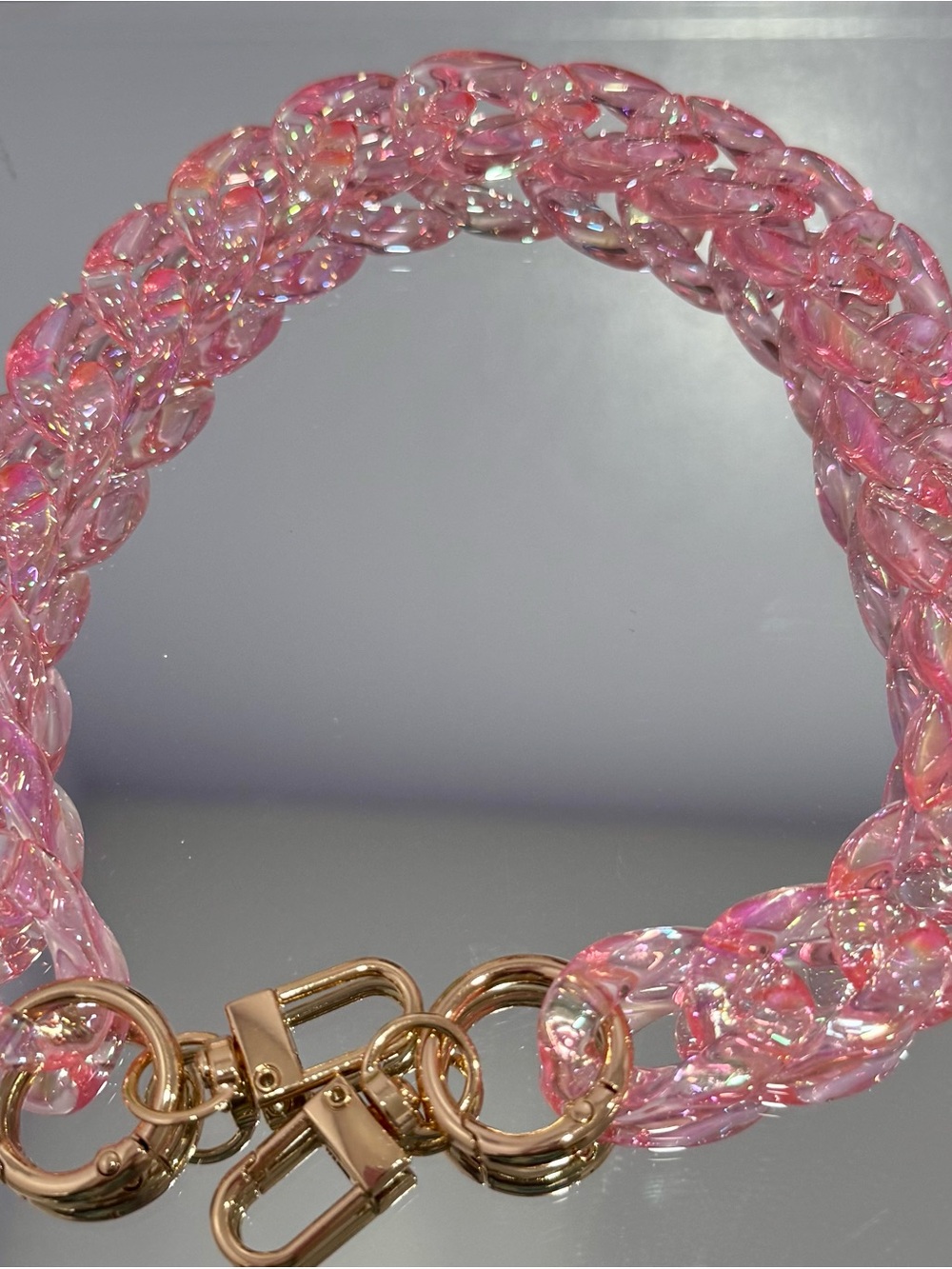 New Slim Pink 18 inch Bag Chain with  Gold Tone Hardware